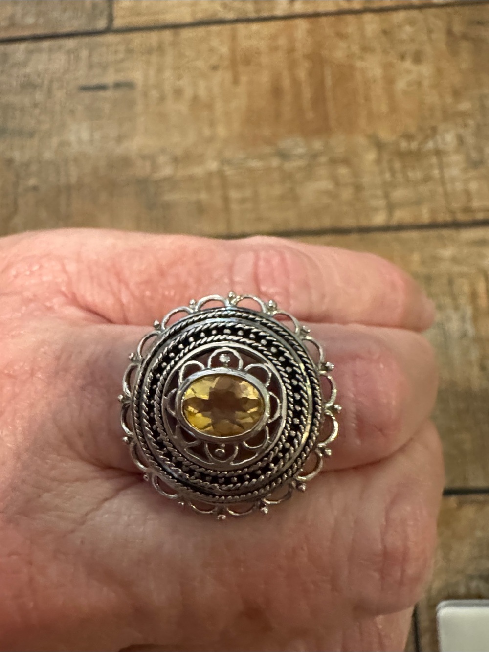 Sterling Silver Filigree Ring with Citrine Accent - Yellow Gemstone - Picture 4 of 5